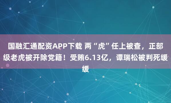 国融汇通配资APP下载 两“虎”任上被查,正部级老虎被开除党籍!受贿6.13亿,谭瑞松被判死缓